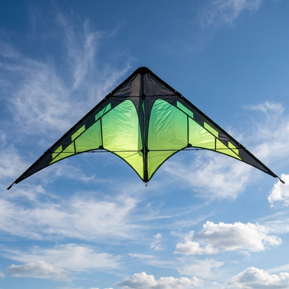 Wikz Delta Core Trickdrage i grøn flyver på himlen