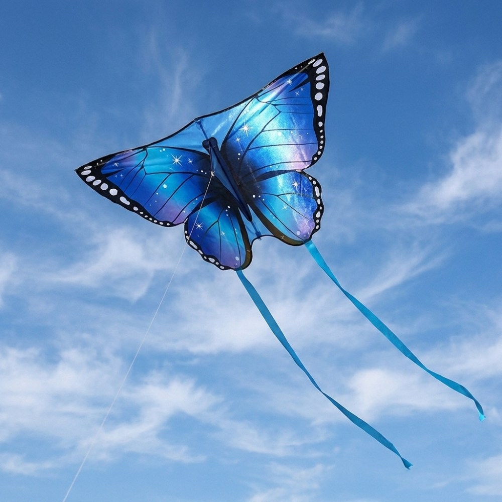 Wikz Sommerfugl Pro drage i blå flyver på himlen